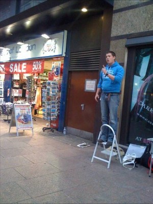 Steve preaching the gospel open-air