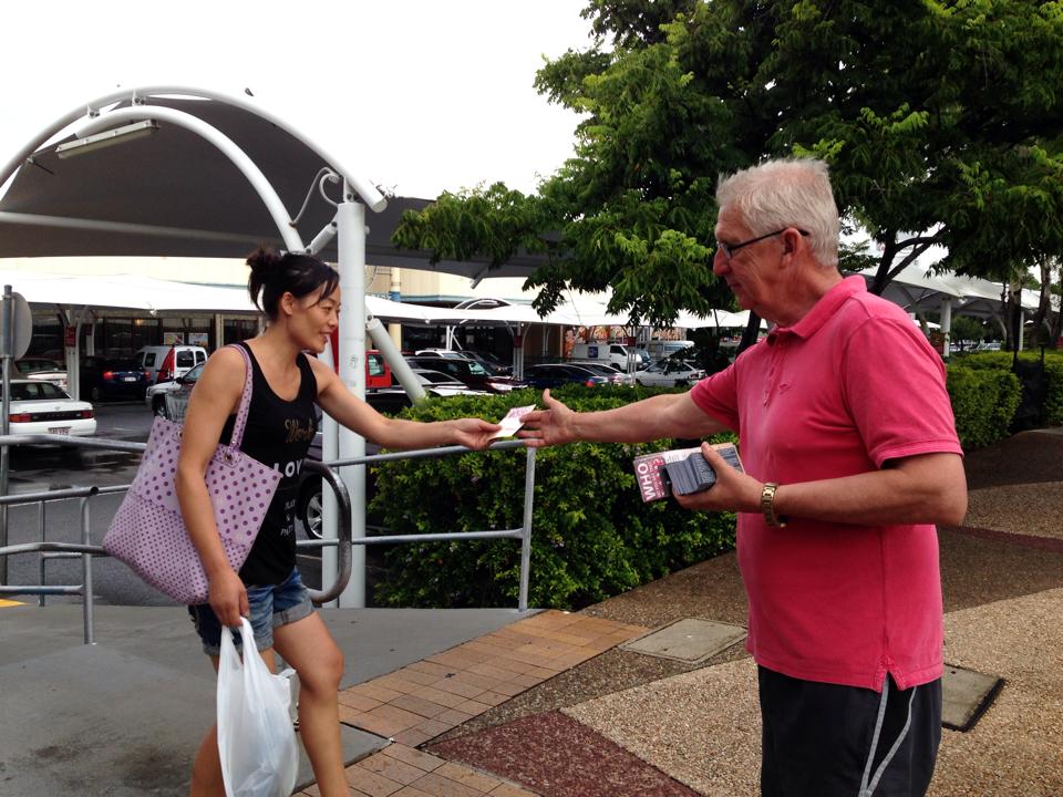 Handing out gospel tracts Australia